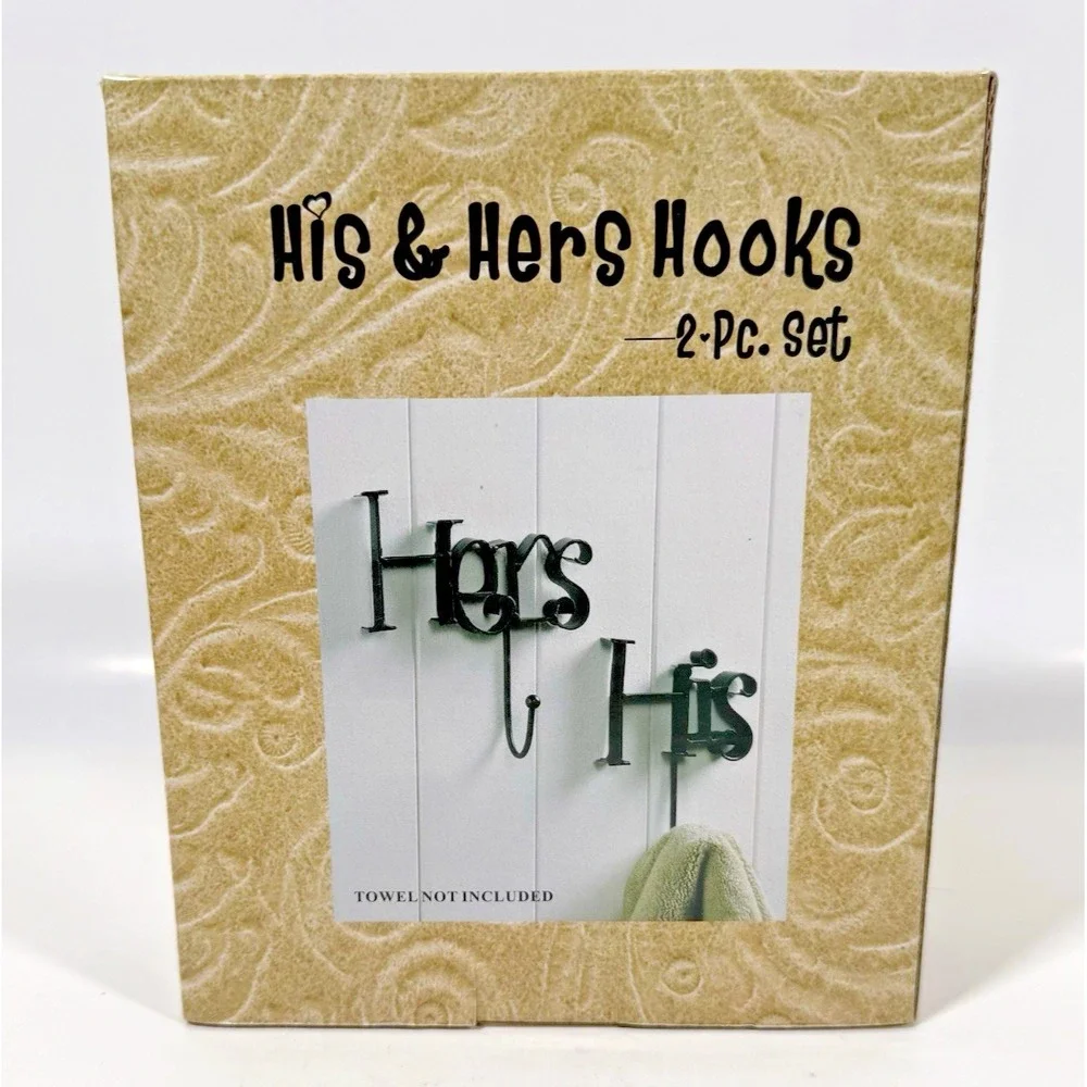 Giftco His & Hers Wall Hooks Set Black Metal Script Farmhouse Decor